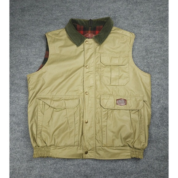 Woolrich Other - Vintage Woolrich Waxed Vest Mens Size L Beige Corduroy Collar Plaid Wool Lined